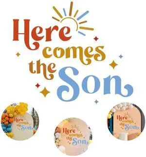 Here Comes The Son Sign Baby Shower Decoration Backdrop, Backdrop Sticker for Newborn Party Decorations,Baby Shower Party Photo Props,Gender Reveal Neutral Sticker Here Comes The Son Sign Baby Shower Decoration Backdrop, Backdrop Sticker for Newborn Party Decorations,Baby Shower Party Photo Props,Gender Reveal Neutral Sticker