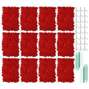 12 Pcs Red Flower Wall Panel Backdrop - 24"x16" 3D Silk Floral Panels for Wedding, Baby Shower, Birthday Party, Bridal Shower Decor - DIY Reusable Photo Background with Zip Ties & Nails 12 Pcs Red Flower Wall Panel Backdrop - 24"x16" 3D Silk Floral Panels for Wedding, Baby Shower, Birthday Party, Bridal Shower Decor - DIY Reusable Photo Background with Zip Ties & Nails