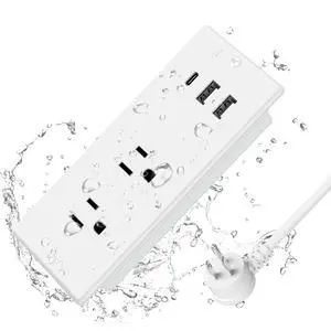 IPX6 Recessed Power Strip Waterproof | Weatherproof Furniture Flush Mount Electrical Outlet with 2 Outlets & 3 USB Ports for Bathroom, 6ft Cord IPX6 Recessed Power Strip Waterproof | Weatherproof Furniture Flush Mount Electrical Outlet with 2 Outlets & 3 USB Ports for Bathroom, 6ft Cord