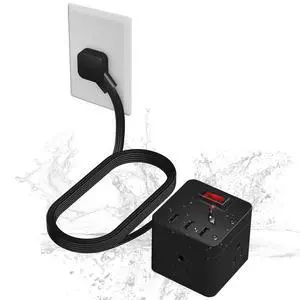 IPX4 Waterproof Cube Power Strip with USB, Flat Plug Ultra Thin Extension Cord 4 FT, 3 AC Outlets 3 USB-A Ports,1500W Wall Mountable Outlet Extender for Indoor Outdoor Cruise Camping Christmas, ETL IPX4 Waterproof Cube Power Strip with USB, Flat Plug Ultra Thin Extension Cord 4 FT, 3 AC Outlets 3 USB-A Ports,1500W Wall Mountable Outlet Extender for Indoor Outdoor Cruise Camping Christmas, ETL