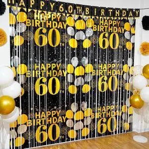 60th Birthday Decorations for Men Women, 60th Birthday Foil Fringe Curtains | 2 Pack Black Gold 3.3 x 6.6ft Cheers to 60 Years Old Tinsel Streamers Photo Booth Props Backdrop Party Supplies 60th Birthday Decorations for Men Women, 60th Birthday Foil Fringe Curtains | 2 Pack Black Gold 3.3 x 6.6ft Cheers to 60 Years Old Tinsel Streamers Photo Booth Props Backdrop Party Supplies