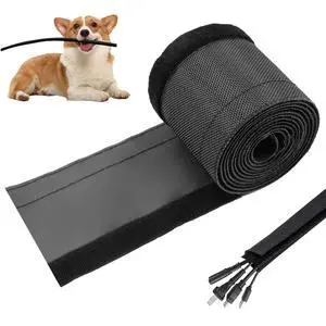 3/4" - 6.6 Ft Dog/Cat Cord Protector, Hook and Loop Cable Sleeve | Cable management sleeve; Reversible, flexible & cuttable; Split wire wrap for TV, USB, audio, computer and automotive; Black 3/4" - 6.6 Ft Dog/Cat Cord Protector, Hook and Loop Cable Sleeve | Cable management sleeve; Reversible, flexible & cuttable; Split wire wrap for TV, USB, audio, computer and automotive; Black