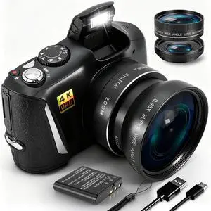 4K Digital Camera with Macro & Wide Angle Lens 48MP Vlogging Camera | Autofocus, Webcam Function, Slow Motion, Time-lapse, Compact Camera for Beginners Teens with Rechargeable Battery 4K Digital Camera with Macro & Wide Angle Lens 48MP Vlogging Camera | Autofocus, Webcam Function, Slow Motion, Time-lapse, Compact Camera for Beginners Teens with Rechargeable Battery