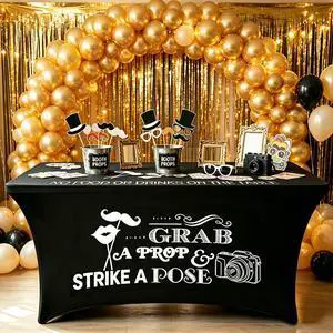 Photo Booth Table Cloth, 6 Ft Black Heavy Duty Stretch Spandex Table Cover | Grab a Prop and Strike a Pose Design for Back to School Wedding Birthday Retirement Disco Party Photography Decor Supplies Photo Booth Table Cloth, 6 Ft Black Heavy Duty Stretch Spandex Table Cover | Grab a Prop and Strike a Pose Design for Back to School Wedding Birthday Retirement Disco Party Photography Decor Supplies