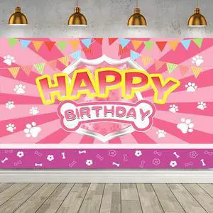 Happy Birthday Banner Pink Paw Prints Backdrop for Girl Birthday Party | Paw Birthday Party Decorations for Girls Happy Birthday Banner Pink Paw Prints Backdrop for Girl Birthday Party | Paw Birthday Party Decorations for Girls