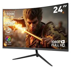 24 Inch Curved 1080P Gaming Monitor, 1800R FHD 100Hz Computer Monitor, 3ms Response Time, FreeSync, Eye-Care, HDMI/DP, Built-in Speakers, VESA Mount 24 Inch Curved 1080P Gaming Monitor, 1800R FHD 100Hz Computer Monitor, 3ms Response Time, FreeSync, Eye-Care, HDMI/DP, Built-in Speakers, VESA Mount