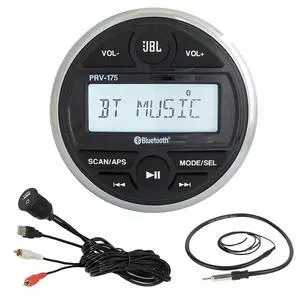 JBL PRV-175 Marine Gauge Hole Mount USB Bluetooth AM/FM Digital Stereo Receiver, USB 3.5MM AUX to RCA Interface Mount Cable + 22" Wired Radio Antenna JBL PRV-175 Marine Gauge Hole Mount USB Bluetooth AM/FM Digital Stereo Receiver, USB 3.5MM AUX to RCA Interface Mount Cable + 22" Wired Radio Antenna