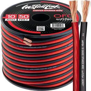 10 AWG Gauge Speaker Wire (50 Feet) Car or Home Theater (OFC) | Pure OFC Copper, 10/2 Speaker Cable, 2-Conductor, Frosted Red/Black, Easy Strip, Polarity ID, for Car Audio & Home Stereo 10 AWG Gauge Speaker Wire (50 Feet) Car or Home Theater (OFC) | Pure OFC Copper, 10/2 Speaker Cable, 2-Conductor, Frosted Red/Black, Easy Strip, Polarity ID, for Car Audio & Home Stereo