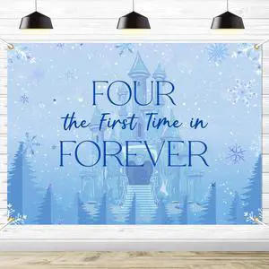 Frozen Four The First Time in Forever Birthday Backdrop Frozen 4th Birthday Party Decorations Kids 4th Birthday Party Photo Background, 7 * 5Ft Frozen Four The First Time in Forever Birthday Backdrop Frozen 4th Birthday Party Decorations Kids 4th Birthday Party Photo Background, 7 * 5Ft