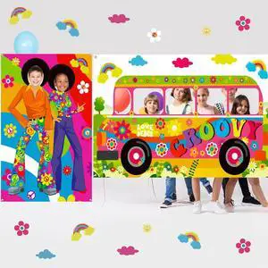 2 Pcs 60's Theme Party Decorations Hippie Bus Photo Prop Hippie Theme Party Backdrop Groovy Selfie Frame Banner for Retro 60s 70s Decor 2 Pcs 60's Theme Party Decorations Hippie Bus Photo Prop Hippie Theme Party Backdrop Groovy Selfie Frame Banner for Retro 60s 70s Decor