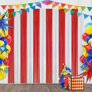 Carnival Circus Theme Red and White Foil Fringe Curtain Backdrop, 2 Pack | Carnival Circus Party Decorations Metallic Tinsel Photo Booth Streamers for Carnival Birthday Decor Carnival Circus Theme Red and White Foil Fringe Curtain Backdrop, 2 Pack | Carnival Circus Party Decorations Metallic Tinsel Photo Booth Streamers for Carnival Birthday Decor