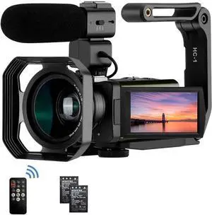 AX65 4K Camcorder, 12x Optical Zoom Vlogging Camera with WiFi, 3.5" IPS Touch Screen, 100x Smart Zoom & Wide Angle Lens, External Mic Support for YouTube AX65 4K Camcorder, 12x Optical Zoom Vlogging Camera with WiFi, 3.5" IPS Touch Screen, 100x Smart Zoom & Wide Angle Lens, External Mic Support for YouTube