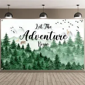 Let The Adventure Begin Backdrop Banner with 70.8"X43.3", Adventure Awaits Bon Voyage Tree Mountain Wilderness Forest Photography Background for Baby Shower Birthday Party Decoration Let The Adventure Begin Backdrop Banner with 70.8"X43.3", Adventure Awaits Bon Voyage Tree Mountain Wilderness Forest Photography Background for Baby Shower Birthday Party Decoration