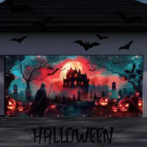7x16ft Halloween Garage Door Cover Banner Large Hanging Backdrop Door Cover Gloomy Garage Wall Decoration Backdrop Mural for Home Outdoor Indoor Spooky Party Wall Window Yard Death Scythe 7x16ft Halloween Garage Door Cover Banner Large Hanging Backdrop Door Cover Gloomy Garage Wall Decoration Backdrop Mural for Home Outdoor Indoor Spooky Party Wall Window Yard Death Scythe