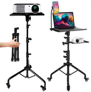 Laptop & Projector Tripod Stand Adjustable Height 26 to 51 Wheely Portable Laptop Stand With Gooseneck Phone Holder - For Movie, Meeting, Book, DJ Equiqment Laptop & Projector Tripod Stand Adjustable Height 26 to 51 Wheely Portable Laptop Stand With Gooseneck Phone Holder - For Movie, Meeting, Book, DJ Equiqment
