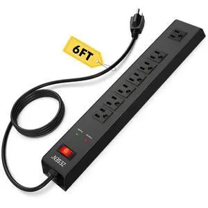 7 Outlet Metal Long Power Strip with Overload Protection 6ft Cord, Black | Mounted Industrial Power Strip with 1500J Surge Protection, Wall for Office Workshop Garage, ETL Listed(15A/1875W) 7 Outlet Metal Long Power Strip with Overload Protection 6ft Cord, Black | Mounted Industrial Power Strip with 1500J Surge Protection, Wall for Office Workshop Garage, ETL Listed(15A/1875W)
