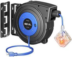 6 Grounded Outlets Retractable Cord Reel, 12/3C SJTOW, 40FT, ETL | Twist-Lock Stopper,15A Circuit Breaker,SJTOW Heavy Duty Power Cord, Automatic Retractable,180°Swivel Bracket for Garage 6 Grounded Outlets Retractable Cord Reel, 12/3C SJTOW, 40FT, ETL | Twist-Lock Stopper,15A Circuit Breaker,SJTOW Heavy Duty Power Cord, Automatic Retractable,180°Swivel Bracket for Garage