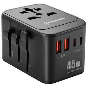 45W GaN PD Travel Adapter 5-Port EU UK US AU Plug Black | All-in-one international power adapter, travel essential for US EU UK overseas trips 45W GaN PD Travel Adapter 5-Port EU UK US AU Plug Black | All-in-one international power adapter, travel essential for US EU UK overseas trips