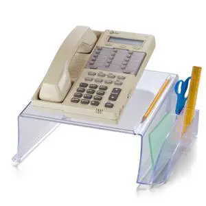 Telephone Stand - Laptop Stand and Desk Organizer with Storage Underneath, 3 Pen Compartments, 2 Accessory Holders, Non-Skid Rubber Pads, 12.5 x 10.125 x 5.25 Inches, Clear Telephone Stand - Laptop Stand and Desk Organizer with Storage Underneath, 3 Pen Compartments, 2 Accessory Holders, Non-Skid Rubber Pads, 12.5 x 10.125 x 5.25 Inches, Clear