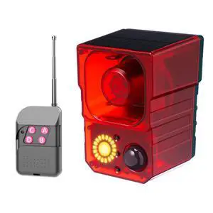 Solar Outdoor Motion Sensor Alarm - Noise maker129dB Alarm, Recording, Siren, Dog Bark & Gunshot. with Remote, Wide-Angle Sensing. Fit Indoor/Outdoor. Detects Motion, Deters Intruders Solar Outdoor Motion Sensor Alarm - Noise maker129dB Alarm, Recording, Siren, Dog Bark & Gunshot. with Remote, Wide-Angle Sensing. Fit Indoor/Outdoor. Detects Motion, Deters Intruders