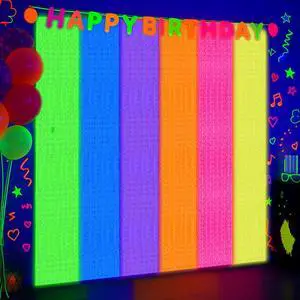 4 Pack Glow in The Dark Neon Party Supplies Decoration Wavy Foil Fringe Curtain 3.3x6.6FT Fluorescent Backdrop Tinsel Streamer for Easter Party UV Black Light Birthday Prop (Multicolor) 4 Pack Glow in The Dark Neon Party Supplies Decoration Wavy Foil Fringe Curtain 3.3x6.6FT Fluorescent Backdrop Tinsel Streamer for Easter Party UV Black Light Birthday Prop (Multicolor)