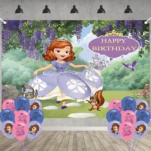 Princess Sofia Birthday Party Decoration,Photo Background 5 x 3 FT, 18 Pcs Balloons,Princess Merch Party Backdrop Supplies Princess Sofia Birthday Party Decoration,Photo Background 5 x 3 FT, 18 Pcs Balloons,Princess Merch Party Backdrop Supplies