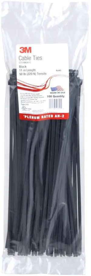 Cable Tie CT11BK50-C, 11 in, 50 lb Tensil Strength, Black, Bag of 100 | For Indoor and Outdoor Use. Curved Tip Allows for Faster Threading and Installation, Nylon Cable Ties Cable Tie CT11BK50-C, 11 in, 50 lb Tensil Strength, Black, Bag of 100 | For Indoor and Outdoor Use. Curved Tip Allows for Faster Threading and Installation, Nylon Cable Ties