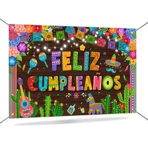 Feliz Cumpleaños Banner Backdrop Mexican Spanish Birthday Party Decorations Fiesta Birthday Background Party Supplies 70.8 x 43.3 Inch Feliz Cumpleaños Banner Backdrop Mexican Spanish Birthday Party Decorations Fiesta Birthday Background Party Supplies 70.8 x 43.3 Inch