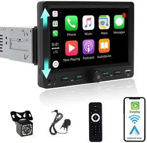 Single Din Car Touchscreen Radio with Wireless CarPlay | 7" Adjustable Screen Android Auto Bluetooth Type-C USB (3A Fast Charge) Backup Camera AUX SD Car Stereo with Knob Headunit Single Din Car Touchscreen Radio with Wireless CarPlay | 7" Adjustable Screen Android Auto Bluetooth Type-C USB (3A Fast Charge) Backup Camera AUX SD Car Stereo with Knob Headunit