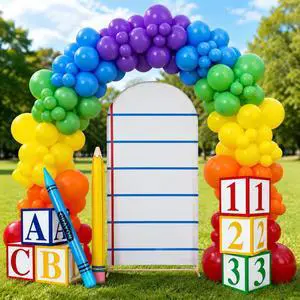 173 Pcs Back to School Balloon Arch Kit, School Party Decorations | Rainbow Balloon, Composition Notebook Arch Backdrop Cover, Inflatable Pencil & Crayon, Abc Letter Box for First Day of School 173 Pcs Back to School Balloon Arch Kit, School Party Decorations | Rainbow Balloon, Composition Notebook Arch Backdrop Cover, Inflatable Pencil & Crayon, Abc Letter Box for First Day of School