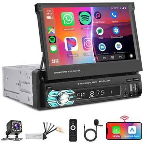 Wireless Carplay Single Din Car Stereo 7 Inch HD Flip Out Touchscreen Car Radio with Wireless Car Play Android Auto,Bluetooth,Type-C/USB/TF/AUX,SWC,FM,Voice Control,Backup Camera Wireless Carplay Single Din Car Stereo 7 Inch HD Flip Out Touchscreen Car Radio with Wireless Car Play Android Auto,Bluetooth,Type-C/USB/TF/AUX,SWC,FM,Voice Control,Backup Camera