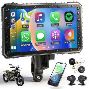 Motorcycle CarPlay Screen with HD 1080P Dual Dash Cam Wireless CarPlay Android Auto Screen for Motorcycle TPMS Pantalla para Moto 5 IP67 Waterproof Touchscreen, Bluetooth, GPS, Voice Control Motorcycle CarPlay Screen with HD 1080P Dual Dash Cam Wireless CarPlay Android Auto Screen for Motorcycle TPMS Pantalla para Moto 5 IP67 Waterproof Touchscreen, Bluetooth, GPS, Voice Control