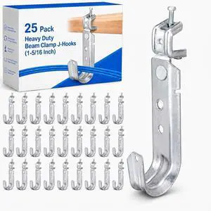 25 Pack Cable Support J Hook with Beam Clamp,1-5/16 Inch | Heavy Duty Metal Wire Cable Support J Hook Hangers for Wire Management 25 Pack Cable Support J Hook with Beam Clamp,1-5/16 Inch | Heavy Duty Metal Wire Cable Support J Hook Hangers for Wire Management
