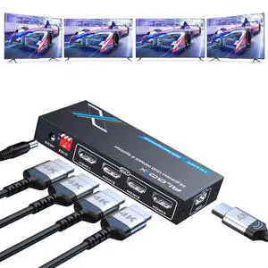 Lossless 4K HDMI Splitter 1 in 4 Out with EDID Management HDMI Duplicator | Uncompressed 4K@60Hz UHD HDR HDMI 2.0 18Gbps, Zero Latency, HDCP 2.3, Plug and Play, for PS5, Fire Stick, TV Lossless 4K HDMI Splitter 1 in 4 Out with EDID Management HDMI Duplicator | Uncompressed 4K@60Hz UHD HDR HDMI 2.0 18Gbps, Zero Latency, HDCP 2.3, Plug and Play, for PS5, Fire Stick, TV