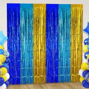 Blue Gold Foil Fringe Curtains Graduation Backdrop Party Decorations, 2 Pack 3.2x6.6ft Navy Blue Yellow Tinsel Banner Background Door Streamers for Retirement, Cartoon Birthday Party Decorations Blue Gold Foil Fringe Curtains Graduation Backdrop Party Decorations, 2 Pack 3.2x6.6ft Navy Blue Yellow Tinsel Banner Background Door Streamers for Retirement, Cartoon Birthday Party Decorations