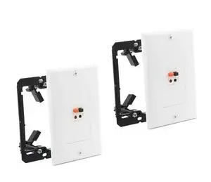 Premium 1 Speaker Wall Plate, Speaker Plug, Supports 1 Speaker Configurations, Speaker Port for Wall Speaker Wire, Speaker Wire in Wall, Wire Wall Plate - (2 Pack White w/Bracket) Premium 1 Speaker Wall Plate, Speaker Plug, Supports 1 Speaker Configurations, Speaker Port for Wall Speaker Wire, Speaker Wire in Wall, Wire Wall Plate - (2 Pack White w/Bracket)