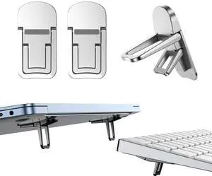 2PCS Metal Mini Foldable Laptop Stand, Portable Computer Keyboard Riser with 2 Adjustable Angles, Self-Adhesive Invisible Notebook Stand and Keyboard Lift for Desk (Silver) 2PCS Metal Mini Foldable Laptop Stand, Portable Computer Keyboard Riser with 2 Adjustable Angles, Self-Adhesive Invisible Notebook Stand and Keyboard Lift for Desk (Silver)