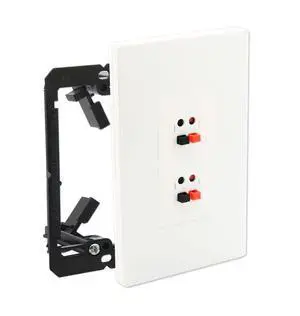 2 Port Spring Loaded Speaker Wall Plate with 1 Gang Mounting Bracket Self Closing Banana Plug Terminals, Home Theater Audio Outlet Plate, White Screwless 2 Port Spring Loaded Speaker Wall Plate with 1 Gang Mounting Bracket Self Closing Banana Plug Terminals, Home Theater Audio Outlet Plate, White Screwless