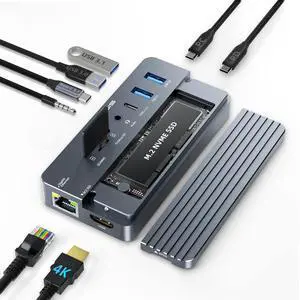 USB C Laptop Docking Station HDMI 4K60Hz with Nvme Enclosure, 10-in-1 USB C Hub Multiport Adapter with HDMI, PD, Ethernet, SD/TF, 10G USB C/A Ports, Audio, Works for Mac/Dell/HP/Surface USB C Laptop Docking Station HDMI 4K60Hz with Nvme Enclosure, 10-in-1 USB C Hub Multiport Adapter with HDMI, PD, Ethernet, SD/TF, 10G USB C/A Ports, Audio, Works for Mac/Dell/HP/Surface
