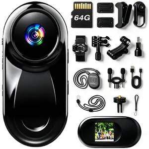 Upgraded 1080P Mini Body Cameras with Audio and Video Recording, POV Camera, Thumb Size Sport Action Camera, Hand Free Camcorder for Cycling,Travel,Pet,Vlogging(64GB), Black Upgraded 1080P Mini Body Cameras with Audio and Video Recording, POV Camera, Thumb Size Sport Action Camera, Hand Free Camcorder for Cycling,Travel,Pet,Vlogging(64GB), Black