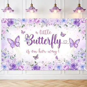 Butterfly Baby Shower Decorations Banner for Girls A Little Butterfly is On Her Way Photo Backdrop Princess Baby Shower Banner Party Photo Booth Props (Purple, 6x3.6ft) Butterfly Baby Shower Decorations Banner for Girls A Little Butterfly is On Her Way Photo Backdrop Princess Baby Shower Banner Party Photo Booth Props (Purple, 6x3.6ft)