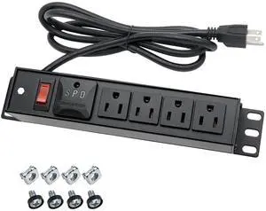 10-Inch Rack PDU, 1U 4-Outlet Surge Power Strip, 6 FT | ETL Listed metal housing, reset switch for compact network racks 10-Inch Rack PDU, 1U 4-Outlet Surge Power Strip, 6 FT | ETL Listed metal housing, reset switch for compact network racks