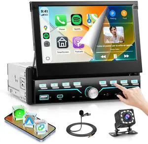 7'' Flip Out Screen Single Din Car Stereo with Piano Keys,Wireless CarPlay Android Auto,HD IPS Touchscreen Radio with Bluetooth,FM Radio Receiver Support USB/Type-C,Mirror Link,Backup Camera 7'' Flip Out Screen Single Din Car Stereo with Piano Keys,Wireless CarPlay Android Auto,HD IPS Touchscreen Radio with Bluetooth,FM Radio Receiver Support USB/Type-C,Mirror Link,Backup Camera