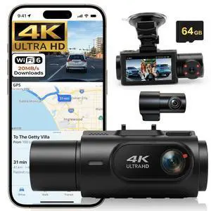 3 Channel Dash Cam 4K+2K+2K, 170° Ultra Wide Angle Triple Car Camera, Pro Night Vision, 5GHz High-Speed WiFi (2.4X Faster), GPS, G-Sensor, 24H Parking Mode, 64GB Card Included 3 Channel Dash Cam 4K+2K+2K, 170° Ultra Wide Angle Triple Car Camera, Pro Night Vision, 5GHz High-Speed WiFi (2.4X Faster), GPS, G-Sensor, 24H Parking Mode, 64GB Card Included