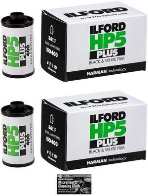 Ilford HP5 Plus Black and White Negative Film (35mm Roll Film, 36 Exposures) - 2-Pack with Cleaning Cloth Ilford HP5 Plus Black and White Negative Film (35mm Roll Film, 36 Exposures) - 2-Pack with Cleaning Cloth