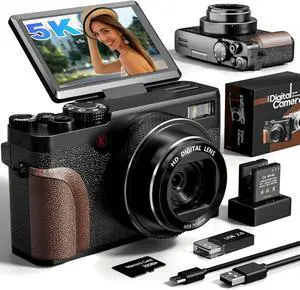 5K 64MP Digital Camera for Photography & YouTube Vlogging - 18X Zoom UHD Autofocus Video Camera with 3" 180° Flip Screen, 64GB TF Card & 2 Batteries - Compact Travel 5K 64MP Digital Camera for Photography & YouTube Vlogging - 18X Zoom UHD Autofocus Video Camera with 3" 180° Flip Screen, 64GB TF Card & 2 Batteries - Compact Travel