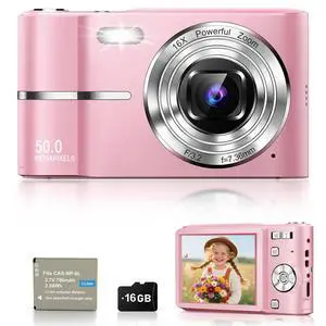 Pink Digital Camera, 50MP FHD 1080P Portable Point and Shoot Camera, Small Digital Camera with 16X Digital Zoom, Anti-Shake Vlogging Device for Daily Life, Travel, Kids, and Beginners Pink Digital Camera, 50MP FHD 1080P Portable Point and Shoot Camera, Small Digital Camera with 16X Digital Zoom, Anti-Shake Vlogging Device for Daily Life, Travel, Kids, and Beginners