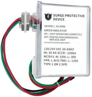 AG3000 HVAC Surge Protective Device 120/240VAC Indoor Outdoor | TPMOV internal structure, IP65 sealed shell, LED working prompt, waterproof Type 4X casing, stable overvoltage blocking AG3000 HVAC Surge Protective Device 120/240VAC Indoor Outdoor | TPMOV internal structure, IP65 sealed shell, LED working prompt, waterproof Type 4X casing, stable overvoltage blocking