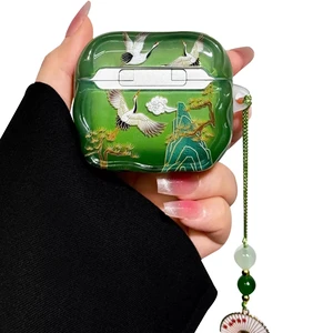 for AirPods 4 Case, Green Crane For Women Girls, Cute Cultural Lucky Elegant Crane, Tassels Charm, TPU Protective Cover, Compatible for AirPods 4th Gen for AirPods 4 Case, Green Crane For Women Girls, Cute Cultural Lucky Elegant Crane, Tassels Charm, TPU Protective Cover, Compatible for AirPods 4th Gen