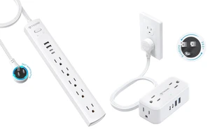 360° Rotating Flat Plug Power Strip, 5FT Extension Cord with 4 USB Ports+ Surge Protector Power Strip with 360° Rotating Flat Plug, 5 Widely Spaced Outlets with 2 USB C and 2 USB A 360° Rotating Flat Plug Power Strip, 5FT Extension Cord with 4 USB Ports+ Surge Protector Power Strip with 360° Rotating Flat Plug, 5 Widely Spaced Outlets with 2 USB C and 2 USB A